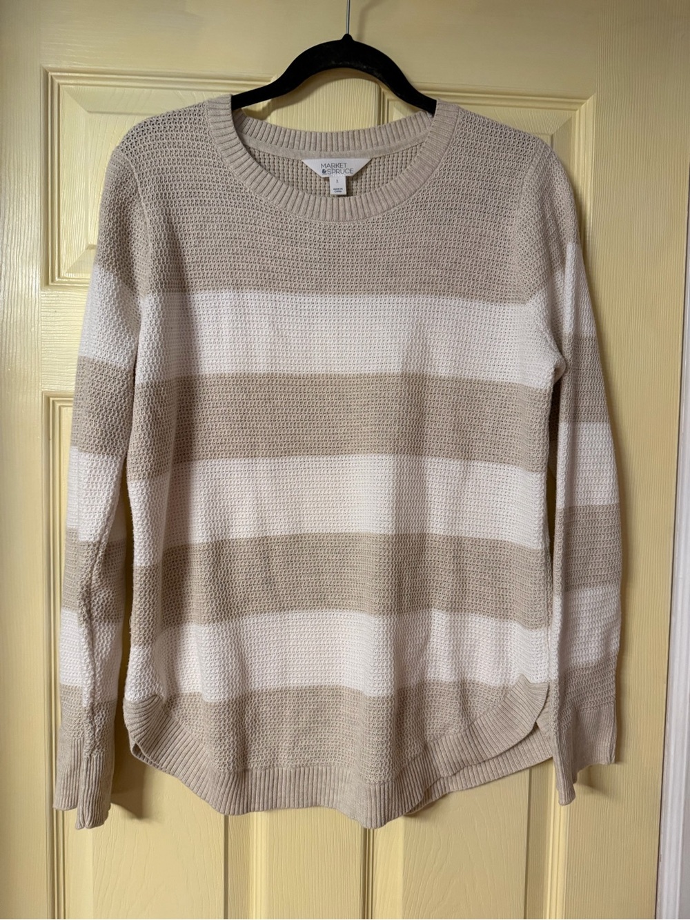 Market & Spruce tan and cream striped color block sweater L